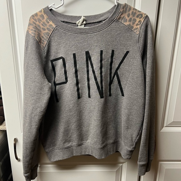 PINK Victoria's Secret Tops - PINK Grey Sweatshirt with Leopard Accents, Medium